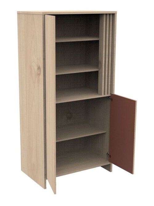 Kleerkast met 2 deuren en 1 open vak met houten lattenwand in zachte eik decor - Kiabi Kleerkast met 2 deuren en 1 open vak met houten lattenwand in zachte eik decor - Kiabi