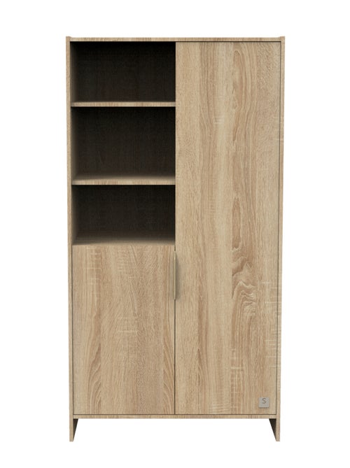 Kleerkast met 2 deuren en 3 open vakken met gouden handgrepen in gouden eik decor - Kiabi Kleerkast met 2 deuren en 3 open vakken met gouden handgrepen in gouden eik decor - Kiabi