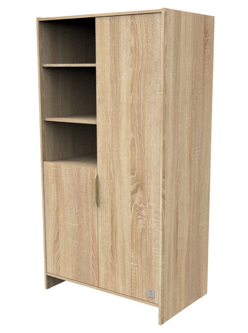 Kleerkast met 2 deuren en 3 open vakken met gouden handgrepen in gouden eik decor - Kiabi Kleerkast met 2 deuren en 3 open vakken met gouden handgrepen in gouden eik decor - Kiabi