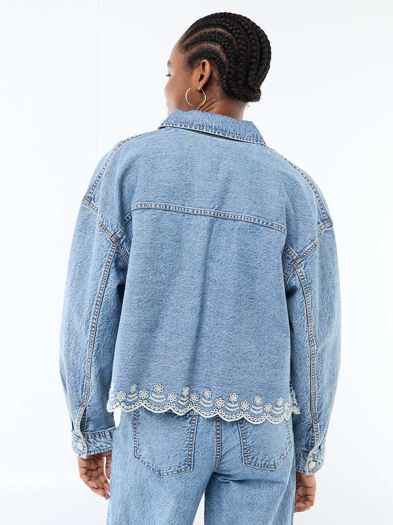 Knopen denimjas met effen katoenen borduursel Blauw - Kiabi