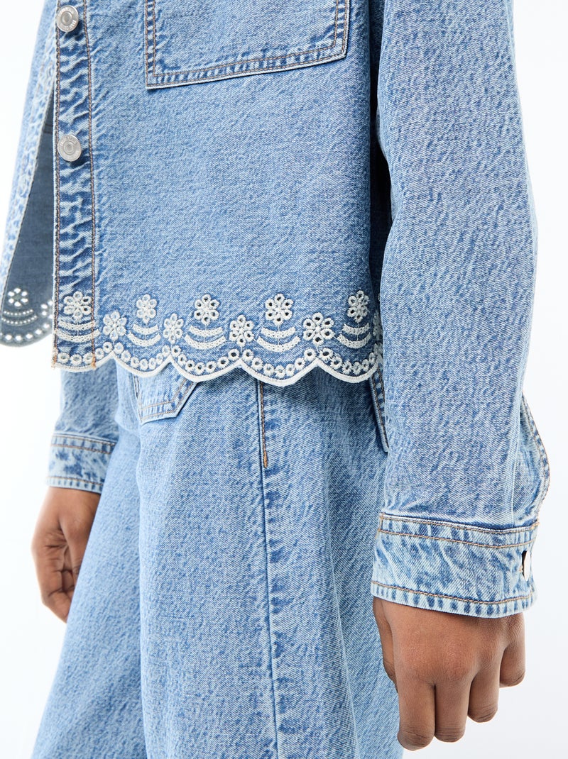 Knopen denimjas met effen katoenen borduursel Blauw - Kiabi