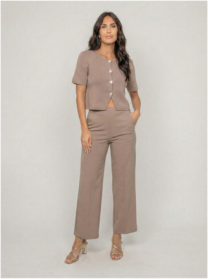 Kodalie gebreid vest met korte mouwen Beige - Kiabi