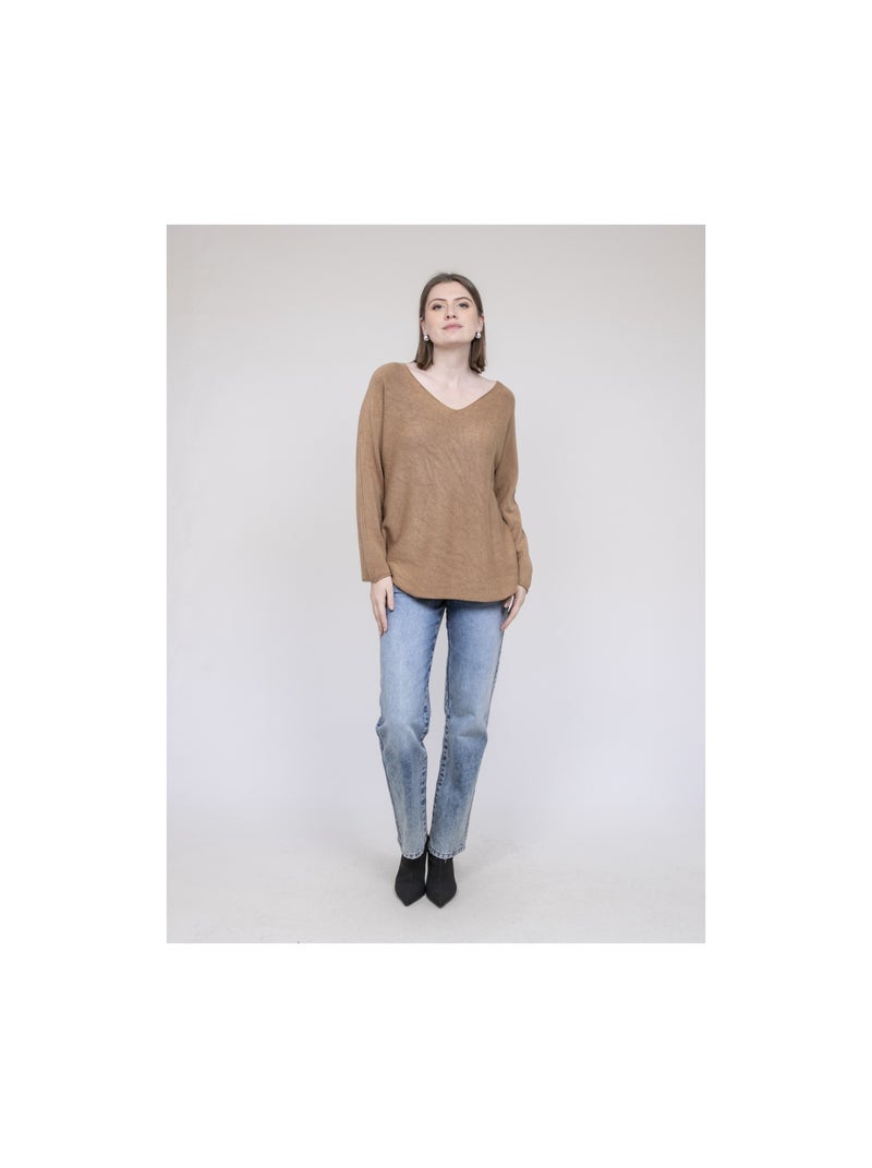 Kornelia v-hals trui Caramelbruin - Kiabi