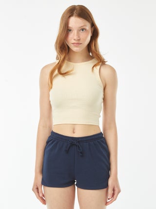 Kort, effen short van lichte joggingstof