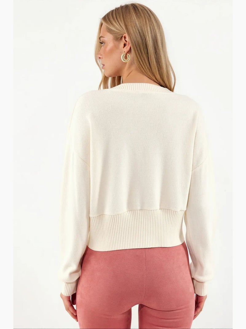 Kort geribbeld vest met knopen busem Crème - Kiabi