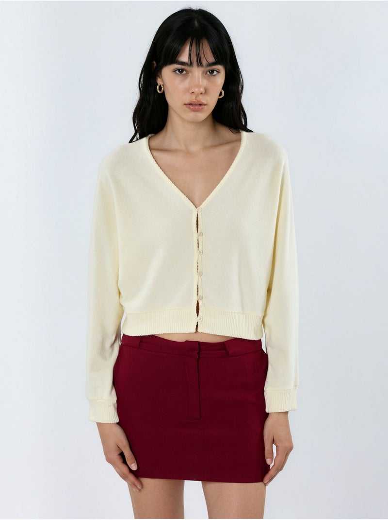Kort geribd vest met v-hals busem Crème - Kiabi
