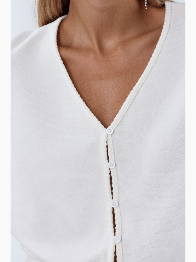 Kort geribd vest met v-hals busem Wit - Kiabi