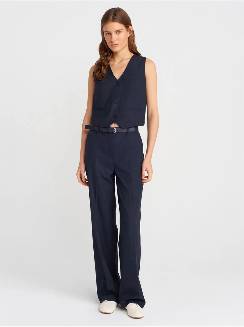 Kort gilet met v-hals en knopen dilvin Marineblauw - Kiabi