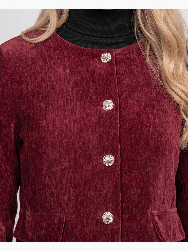 Kort jasje in fluweellook met sieraadknopen uxelle Bordeaux - Kiabi