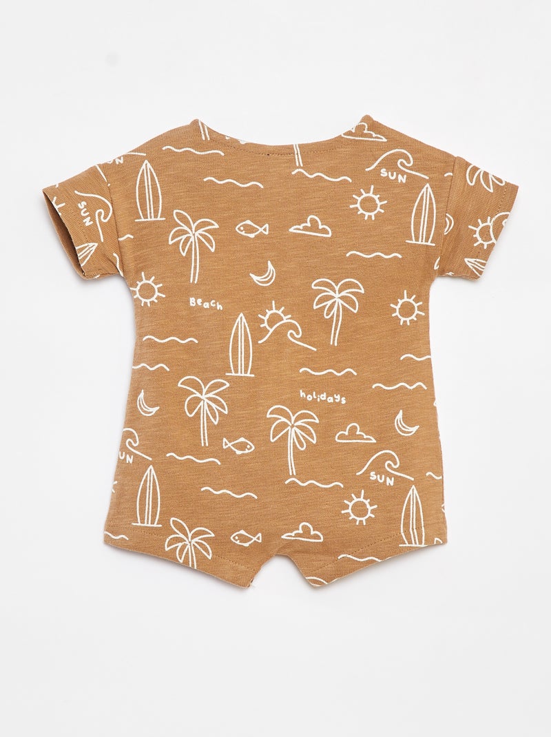 Kort kruippakje in french terry met motiefjes Bruin - Kiabi