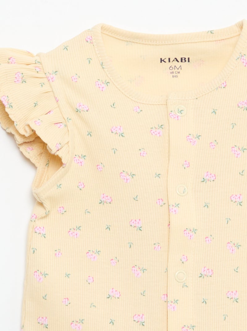 Kort mouwloos slaappakje van katoen met ruches Biege - Kiabi