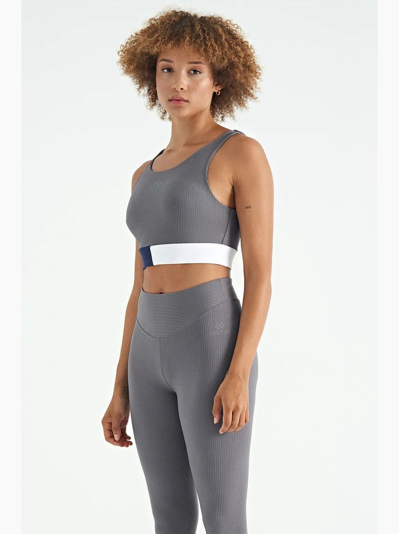 Kort mouwloos sporttopje met kleurvlakken tommy Grijs Wit - Kiabi