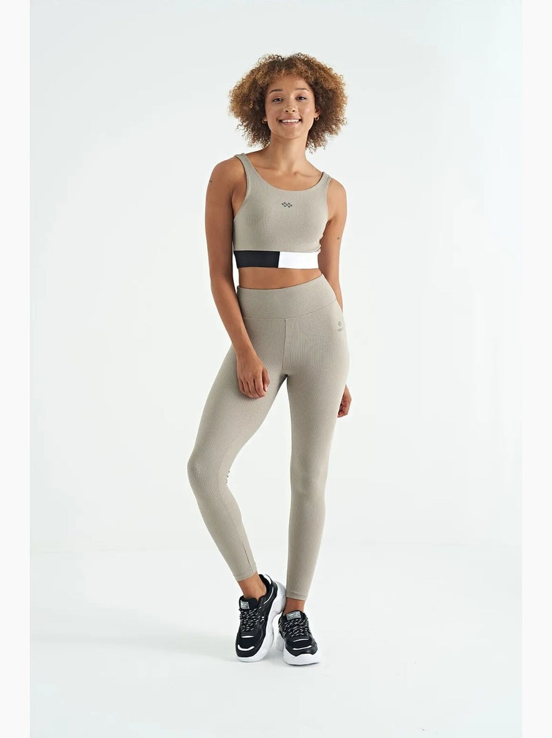 Kort mouwloos sporttopje met kleurvlakken tommy Zwart/Zand - Kiabi