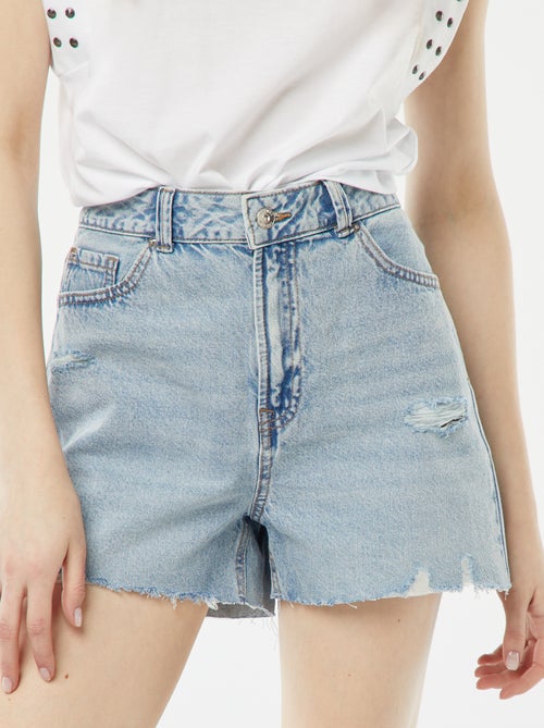 Kort spijkershort met decoratieve slijtplekken en raw-cut afwerking - Kiabi