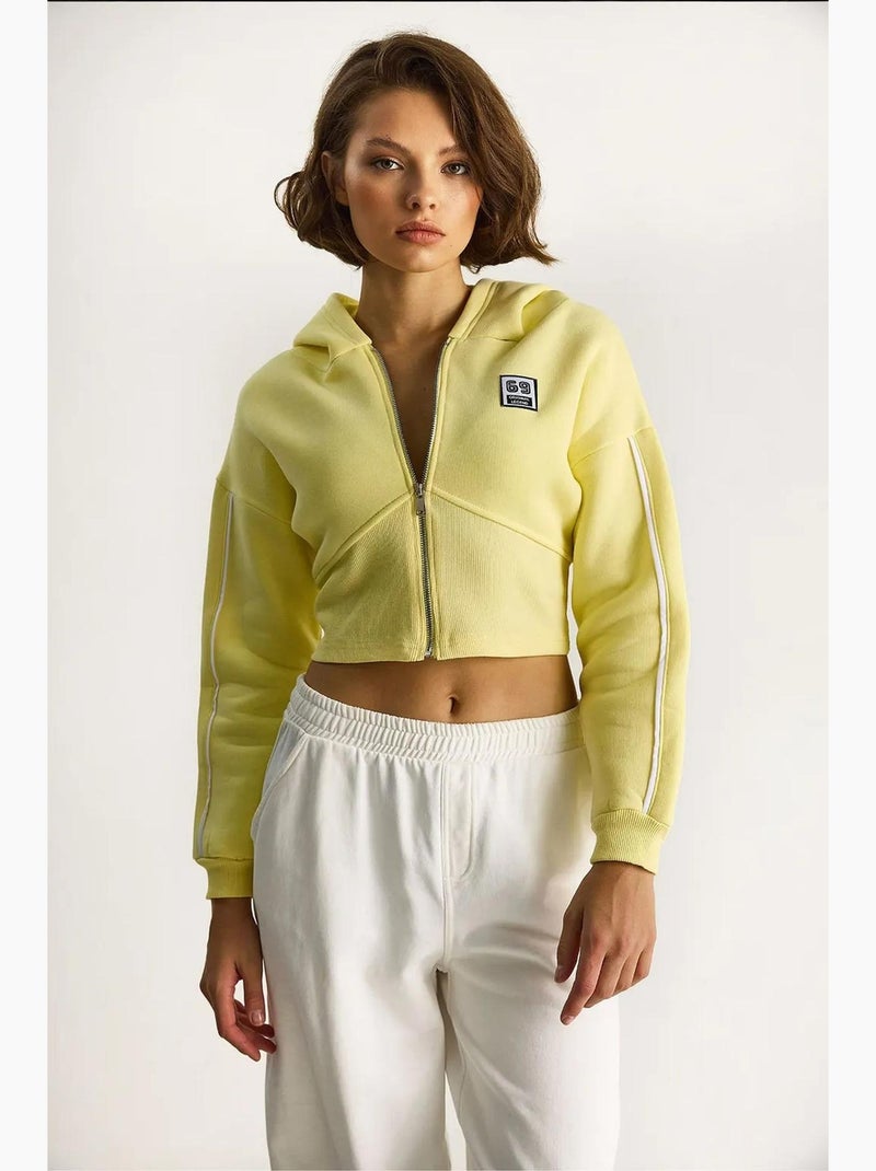 Kort sweatshirt met capuchon en rits lucci Citroengeel - Kiabi