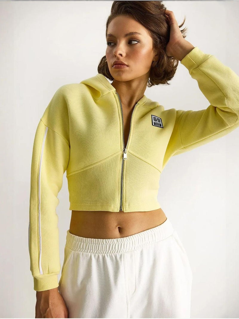 Kort sweatshirt met capuchon en rits lucci Citroengeel - Kiabi