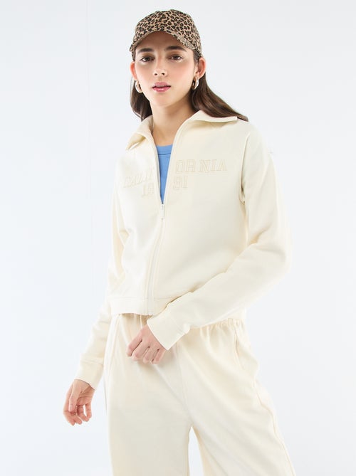 Kort sweatshirt met rits en geborduurde boodschap - Kiabi