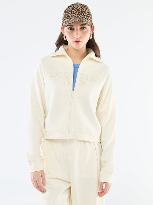 Kort sweatshirt met rits en geborduurde boodschap - Kiabi