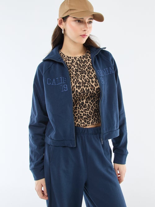 Kort sweatshirt met rits en geborduurde boodschap - Kiabi