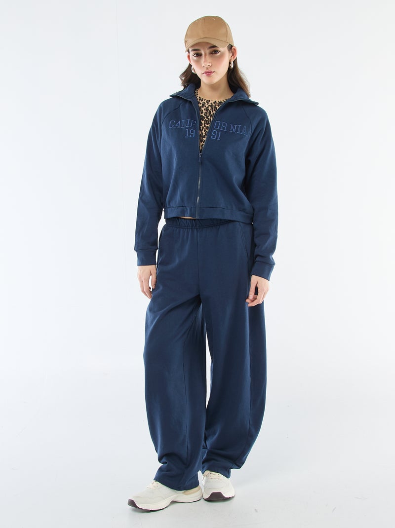 Kort sweatshirt met rits en geborduurde boodschap Blauw - Kiabi
