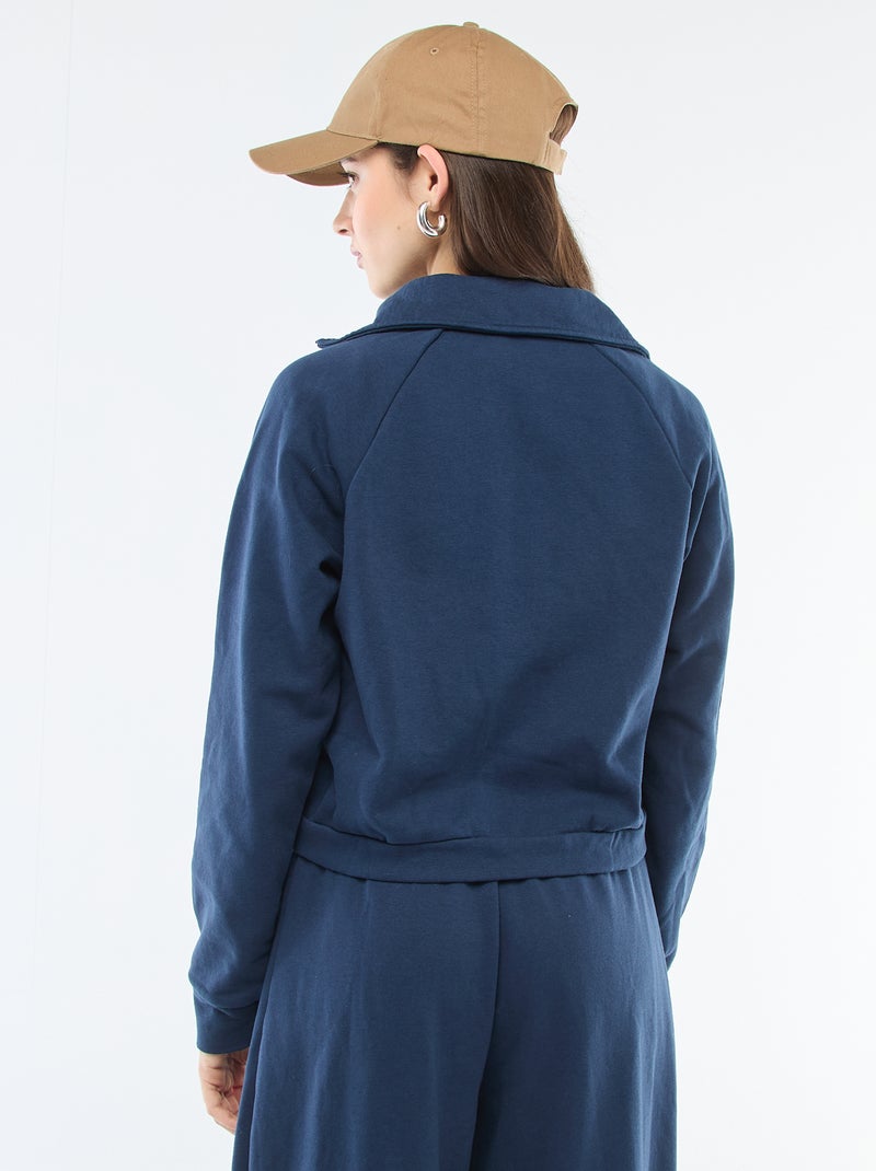 Kort sweatshirt met rits en geborduurde boodschap Blauw - Kiabi