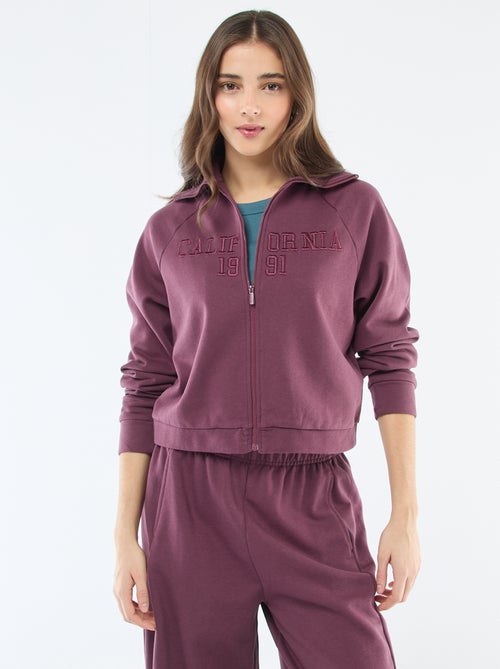 Kort sweatshirt met rits en geborduurde boodschap - Kiabi