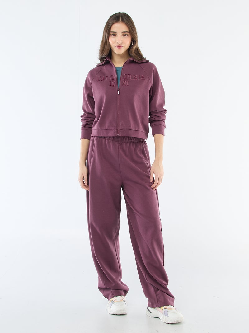 Kort sweatshirt met rits en geborduurde boodschap Paars - Kiabi