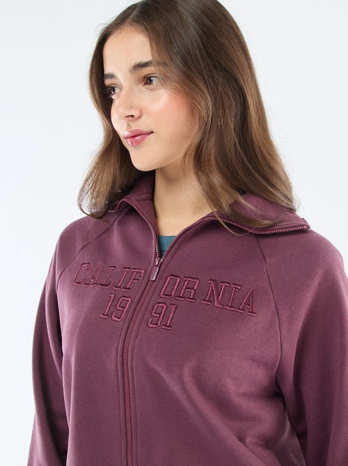 Kort sweatshirt met rits en geborduurde boodschap - Kiabi