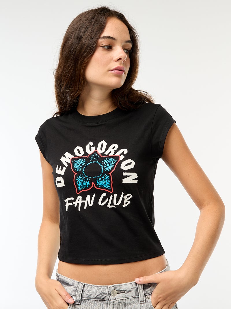 Kort T-shirt met fantasieprint zwart - Kiabi
