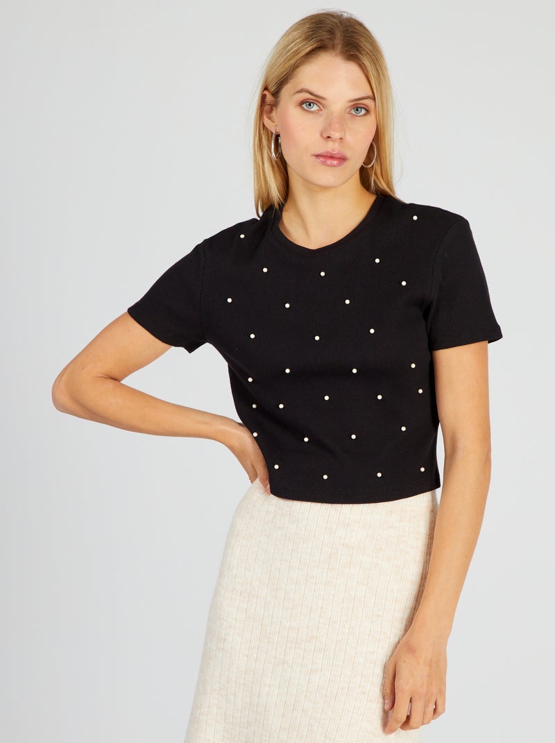 Kort T shirt Met Kralen Zwart Kiabi 15 00 kort-t-shirt-met-kralen-zwart-kiabi-15-00