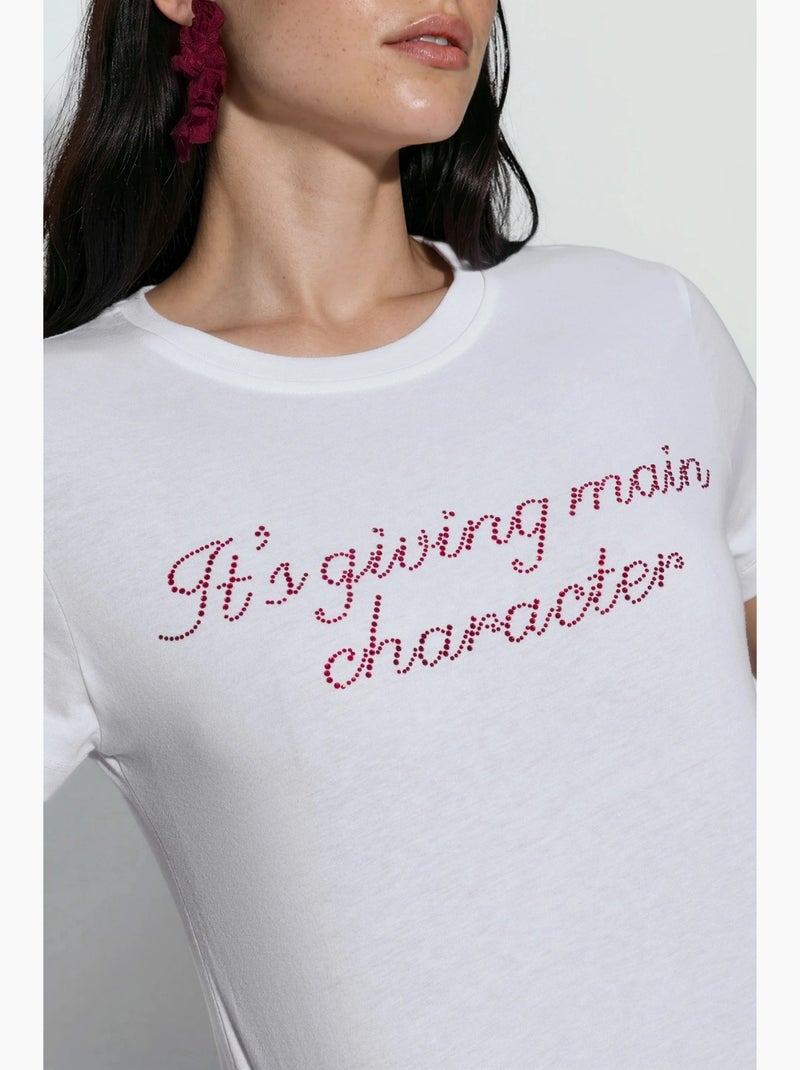 Kort t-shirt met ronde hals en print busem Wit - Kiabi