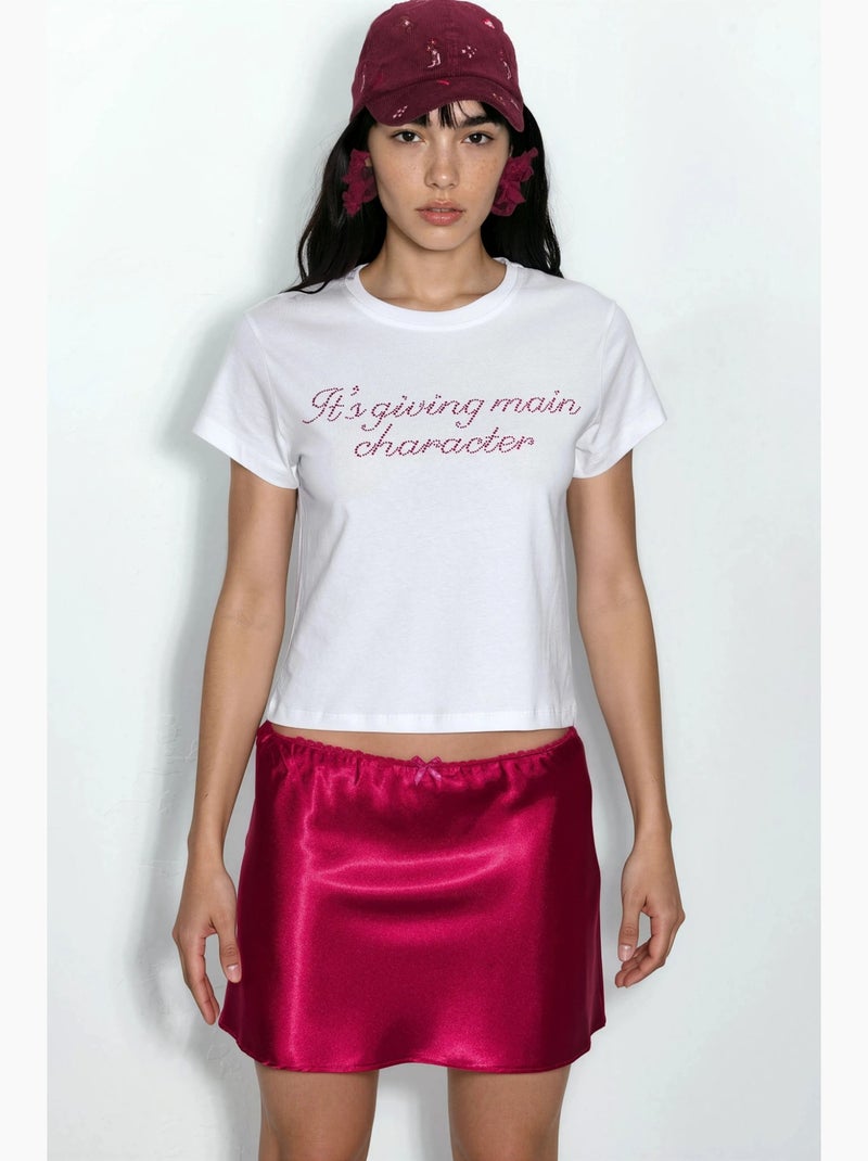 Kort t-shirt met ronde hals en print busem Wit - Kiabi