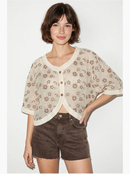 Kort vest met bloemenjacquard lucci - Kiabi Kort vest met bloemenjacquard lucci - Kiabi