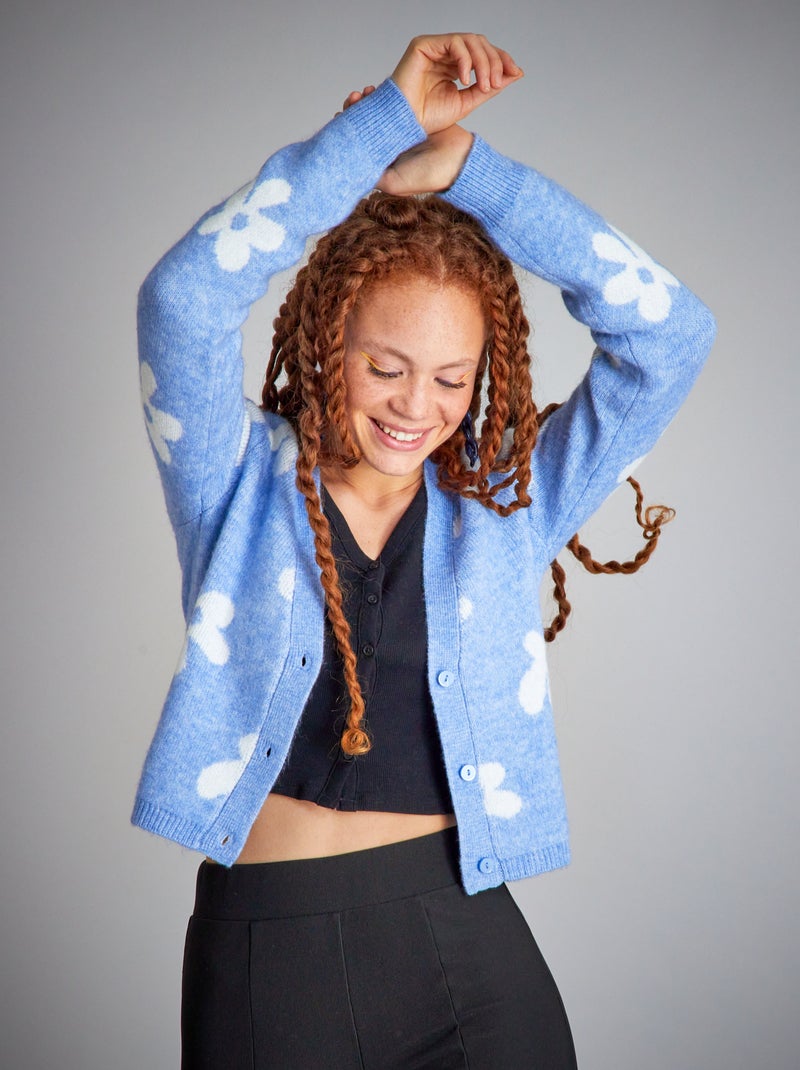 Kort vest van zacht tricot met print BLAUW - Kiabi