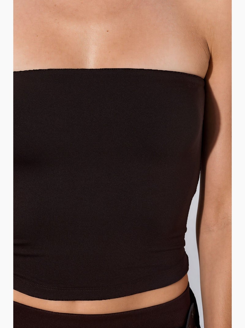 Korte bandeau top busem Chocoladebruin - Kiabi