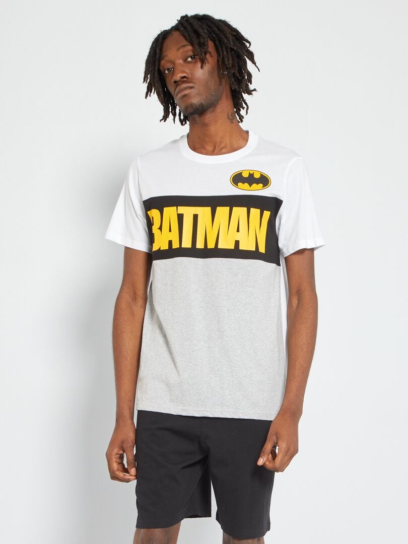 Korte Batman-pyjama van jersey - 2-delig wit / zwart / grijs - Kiabi