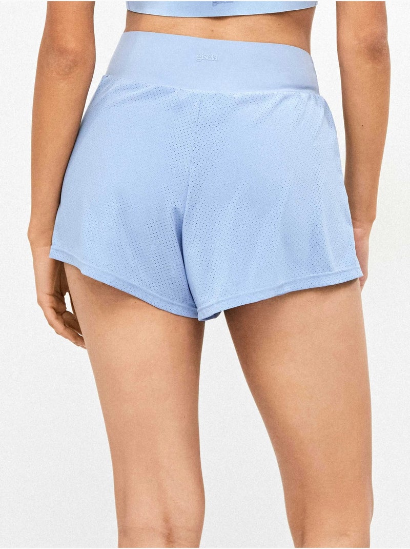 Korte blauwe broek met shorts aan de binnenkant Blauw - Kiabi
