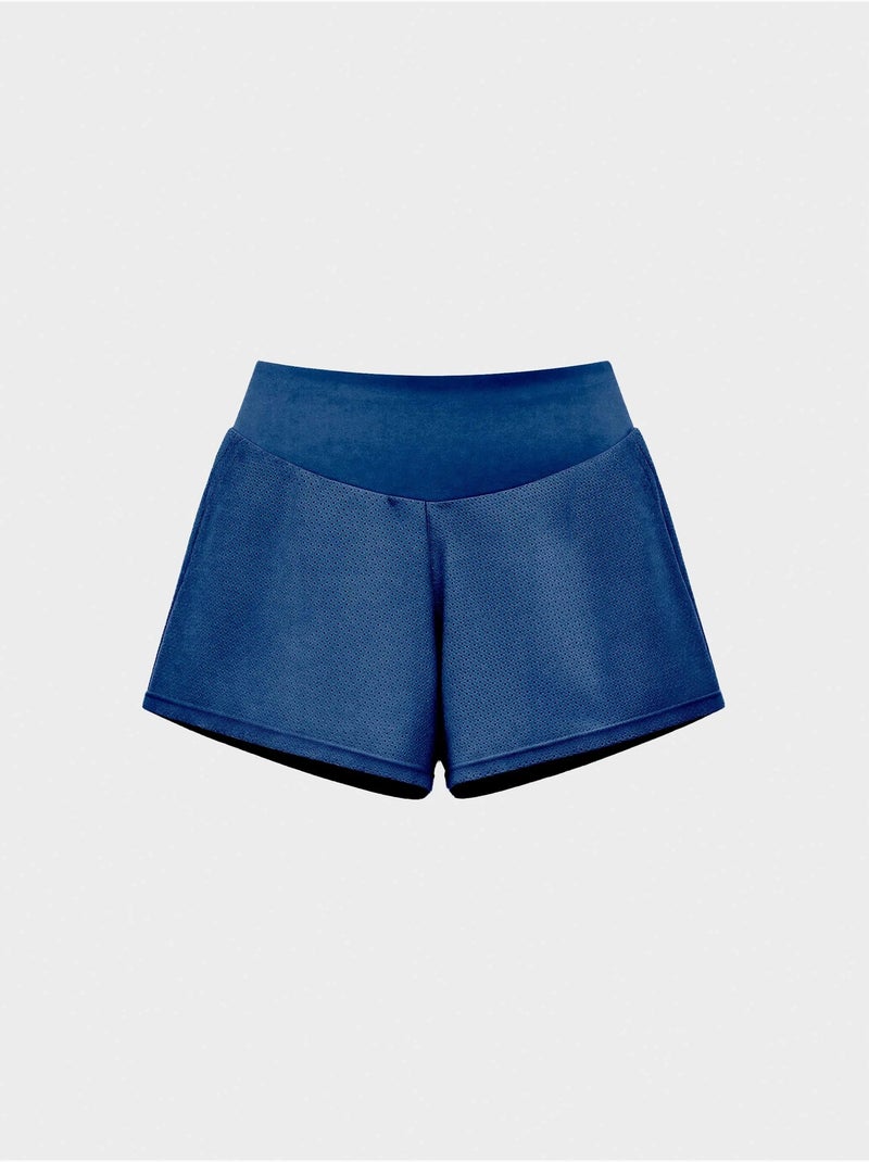 Korte blauwe broek met shorts aan de binnenkant Marineblauw - Kiabi