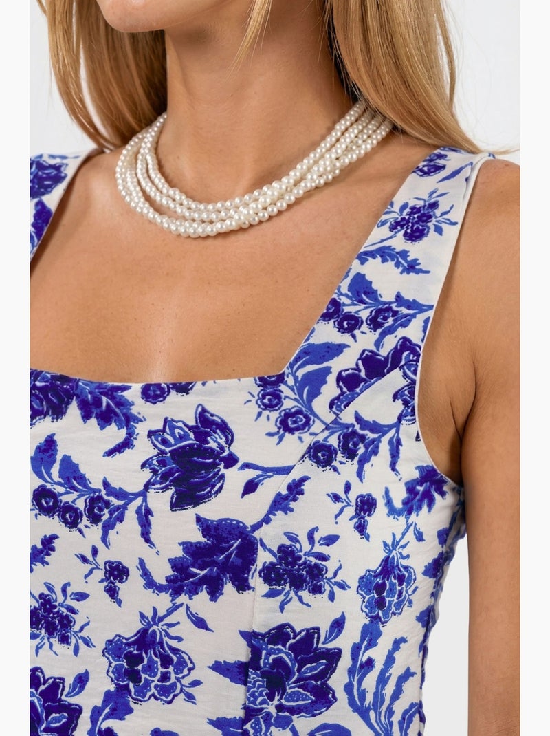 Korte bloemenblouse met vierkante hals busem Multicolor - Kiabi