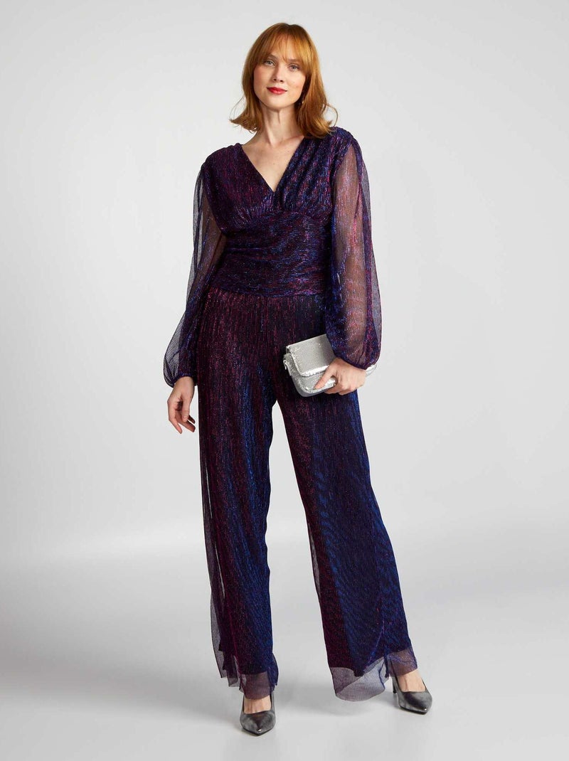 Korte blouse met glanzende stof PAARS - Kiabi
