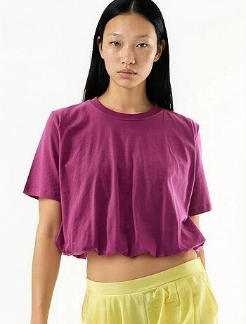 Korte blouse met ronde hals en elastiek busem