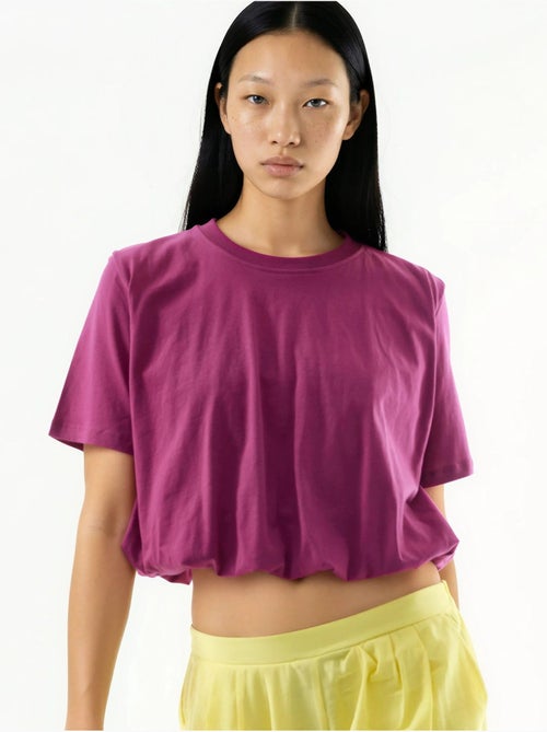 Korte blouse met ronde hals en elastiek busem - Kiabi