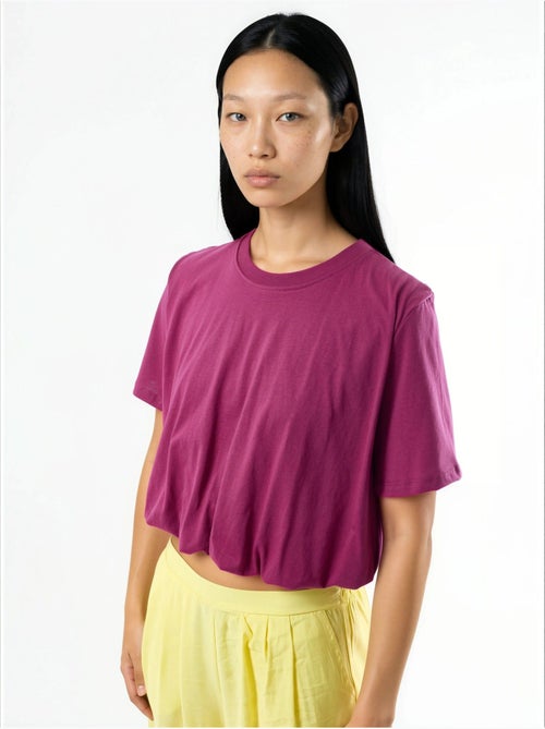 Korte blouse met ronde hals en elastiek busem - Kiabi