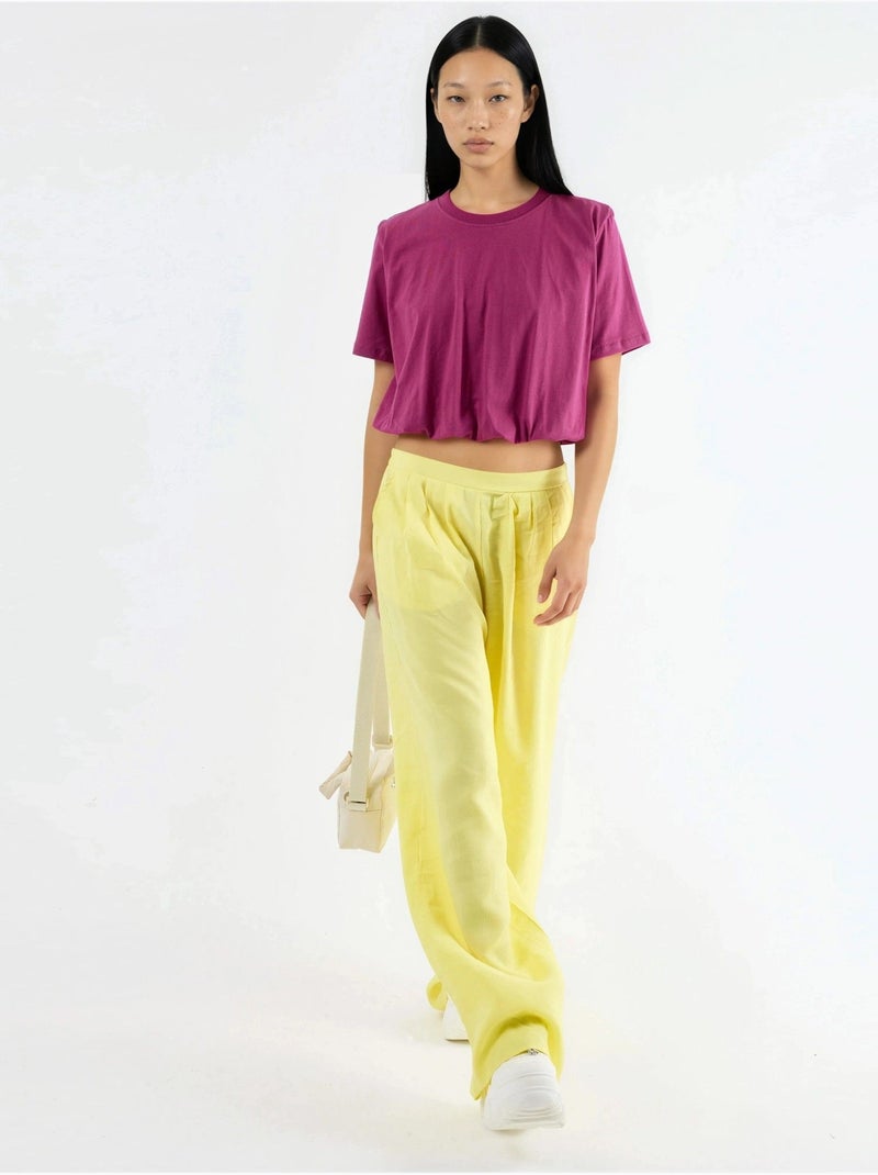 Korte blouse met ronde hals en elastiek busem Magenta - Kiabi