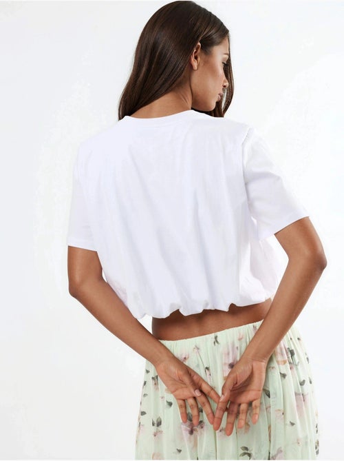 Korte blouse met ronde hals en elastiek busem - Kiabi