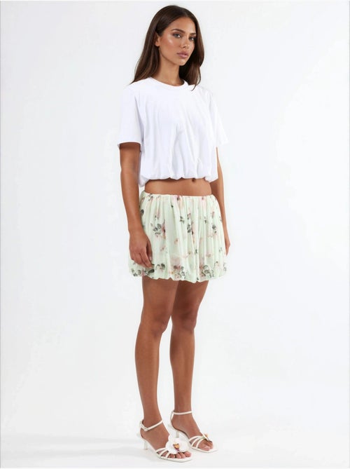 Korte blouse met ronde hals en elastiek busem - Kiabi