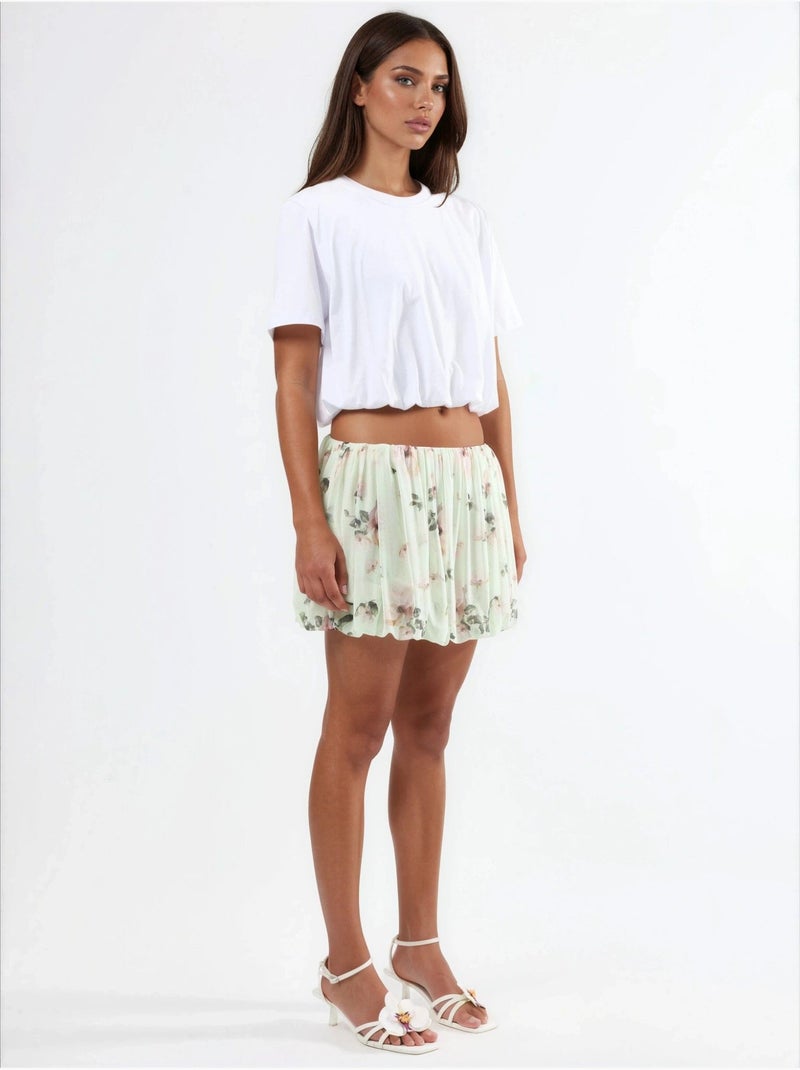 Korte blouse met ronde hals en elastiek busem Wit - Kiabi