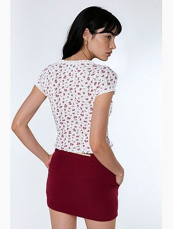 Korte blouse met u-hals met bloemen en ruches busem