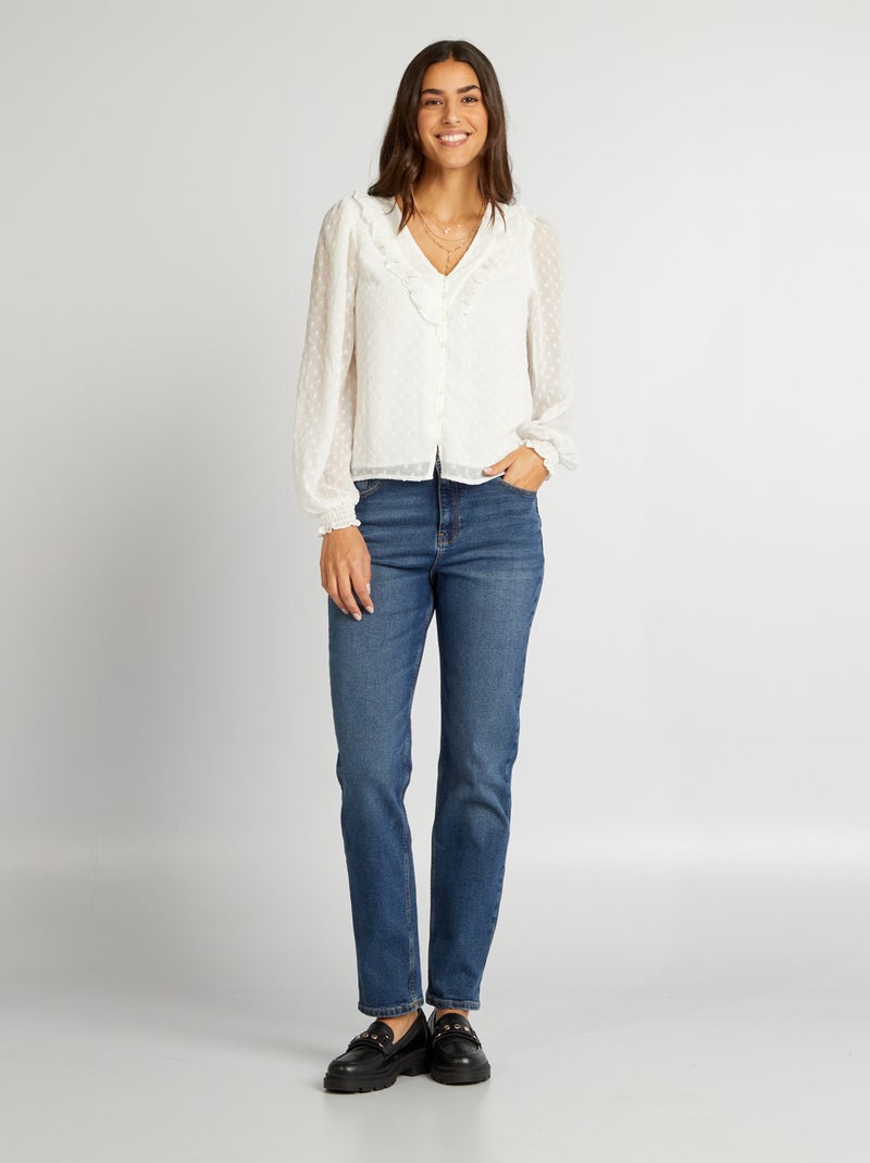 Korte blouse van plumetis WIT - Kiabi