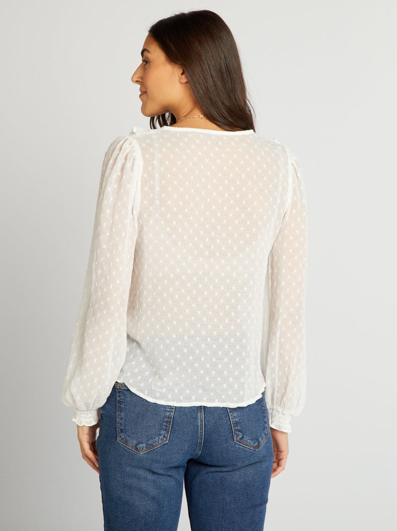 Korte blouse van plumetis WIT - Kiabi